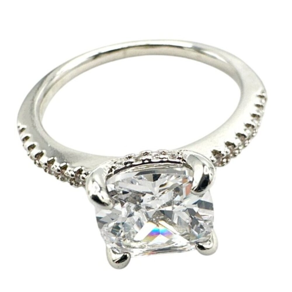 Womens Silver-Plated Brass Ring With Cubic Zirconia For Engagement & Anniversary - Picture 6 of 6
